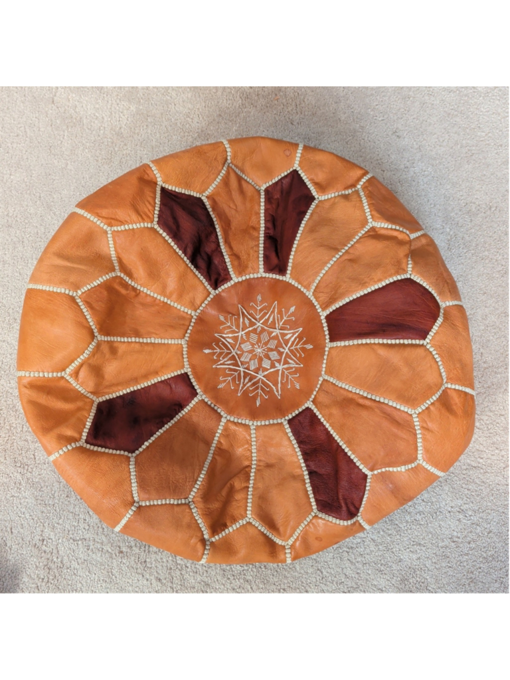 Moroccan Leather Pouf Ottoman Cover Brown Tan Unfilled Footstool Handmade Boho